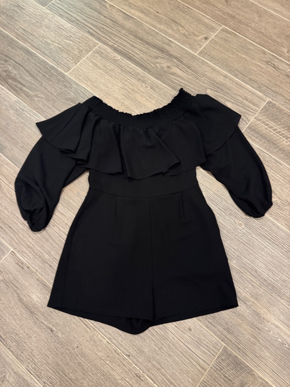 Women's Black Off-Shoulder Ruffle Romper